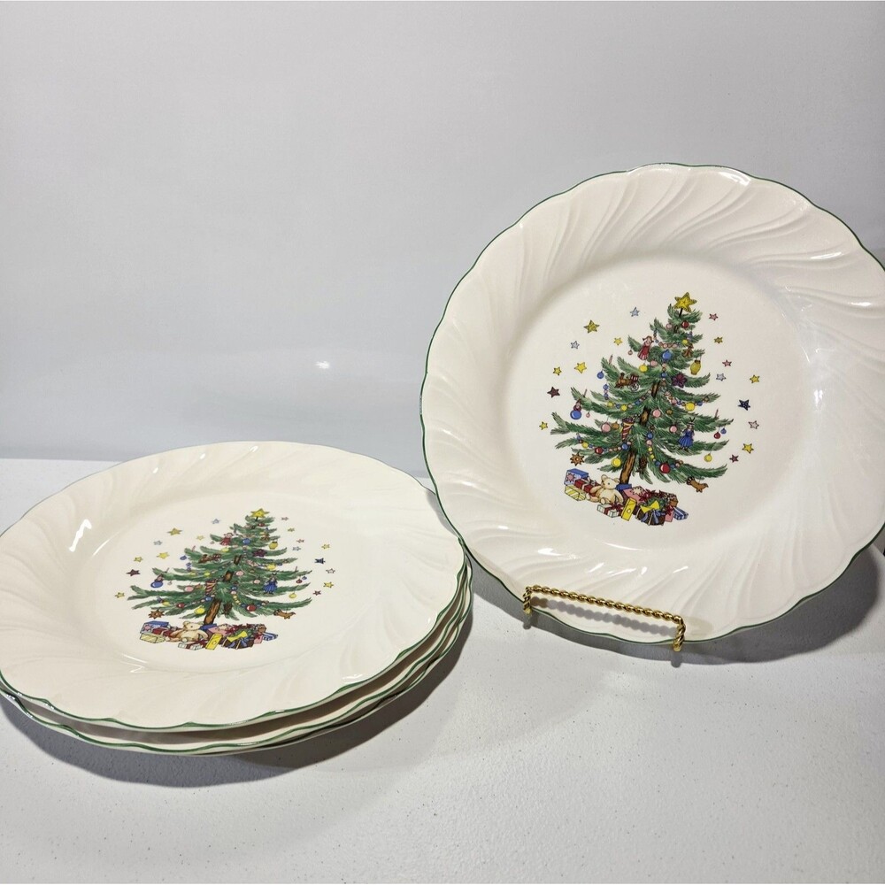 NIKKO Happy Holidays Christmas Tree Dinner Plates  10.75" D Set Of 4